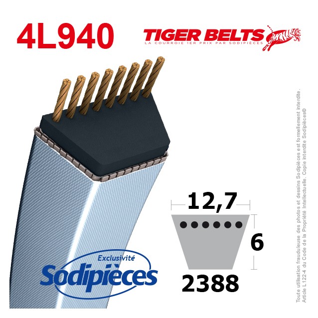 Courroie tondeuse 4L940 Tiger Belts. 12,7 mm x 2388 m
