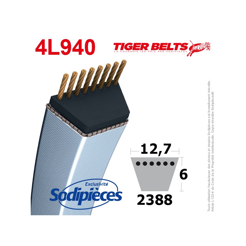 Courroie tondeuse 4L940 Tiger Belts. 12,7 mm x 2388 m