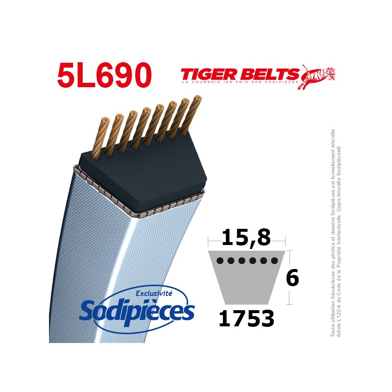 Courroie tondeuse 5L690 Tiger Belts. 15,8 mm x 1753 m