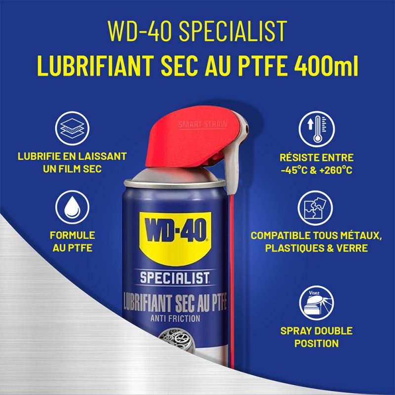 WD 40 Specialist Lubrifiant sec au PTFE anti-friction. 400 ml