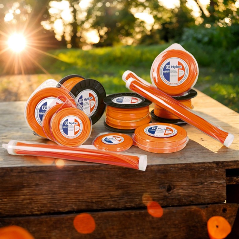 Fil débroussailleuse nylon carré. 4 mm x 50 m. Bobine. Orange x 5
