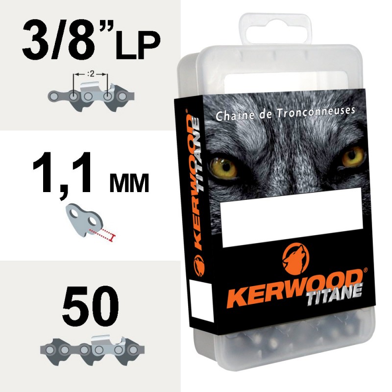Chaîne tronçonneuse Kerwood 50 maillons 3/8LP 1,1mm titane