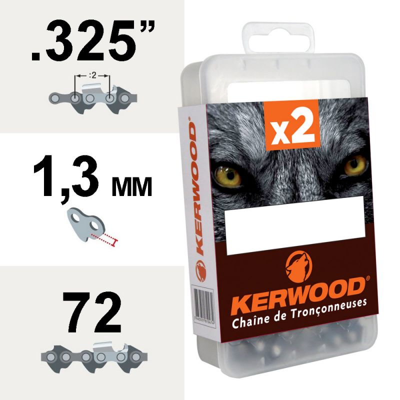 Chaîne tronçonneuse Kerwood 72 maillons .325" 1,3mm semi carrée blister de 2