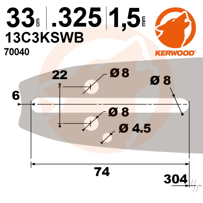 Guide tronçonneuse Kerwood. 33 cm. 0,325". 1,5 mm. 13C3KSWB