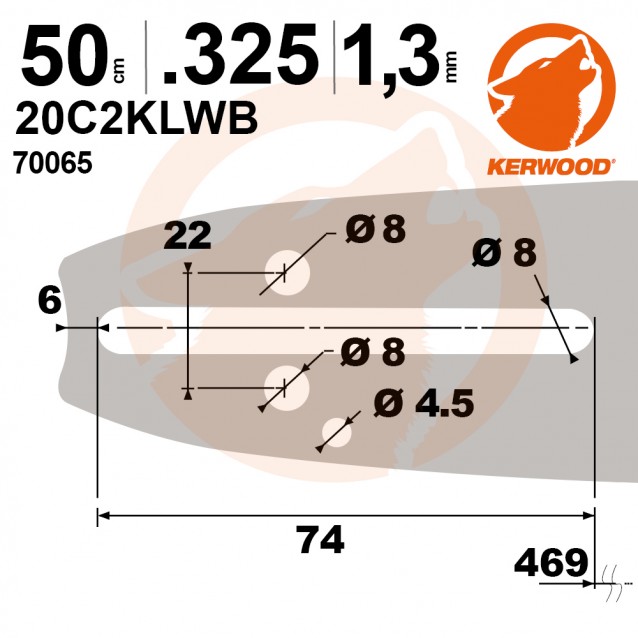 Guide tronçonneuse Kerwood. 50 cm. 0,325. 1,3 mm. 20C2KLWA