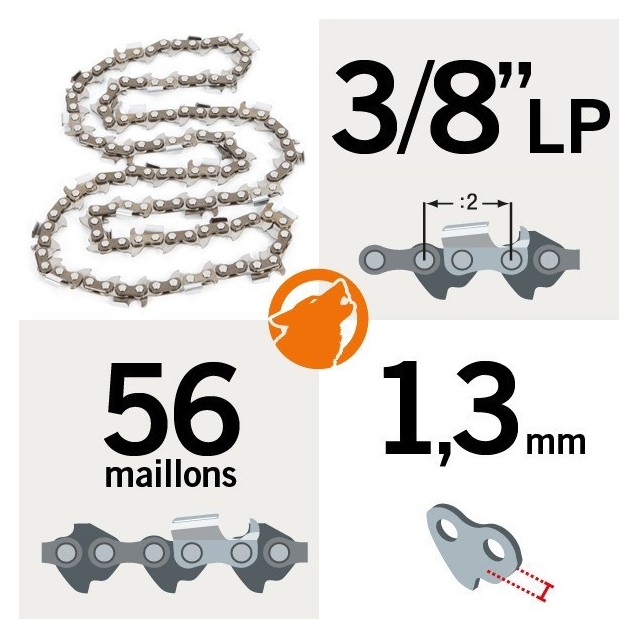 Chaîne KERWOOD 56 maillons 3/8"LP ,1,3mm Chaîne KERWOOD 56 maillons 3/8"LP ,1,3mm