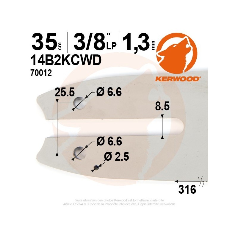 Guide tronçonneuse Kerwood. 35 cm. 3/8"LP. 1,3 mm. 14B2KCWD