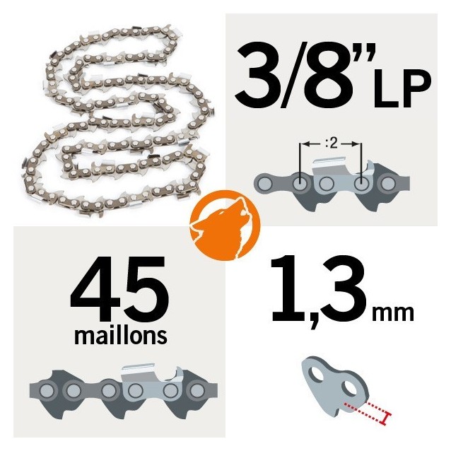 Chaine KERWOOD 45 maillons 3/8"LP ,1,3mm