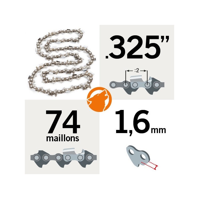 Chaîne tronçonneuse KERWOOD 74 maillons 0.325", 1,5mm