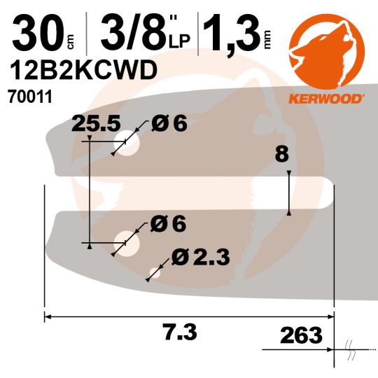 Guide tronçonneuse Kerwood. 30 cm. 3/8LP". 1,3 mm. 12B2KCWD
