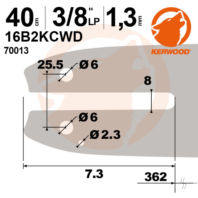 Guide tronçonneuse Kerwood. 40 cm. 3/8"LP. 1,3 mm. 16B2KCWD