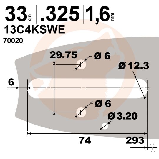 Guide tronçonneuse Kerwood. 32 cm. 0,325". 1,6 mm. 13C4KSWE