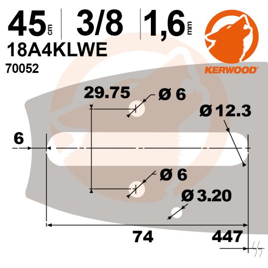 Guide tronçonneuse Kerwood. 45cm. 3/8".1,6 mm. 18A4KLWE