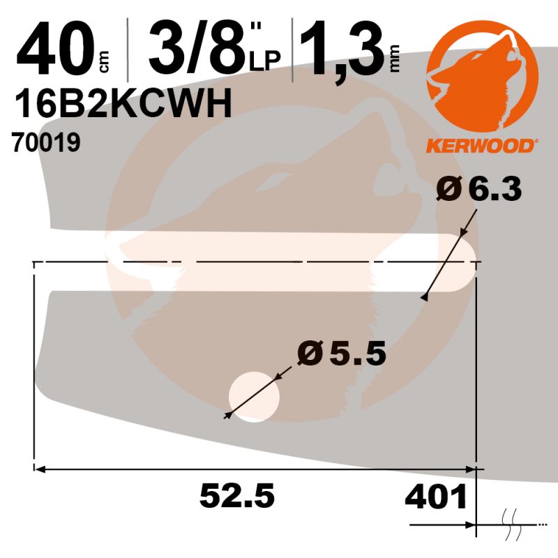 Guide tronçonneuse Kerwood. 40 cm. 3/8"LP. 1,3 mm. 16B2KCWH