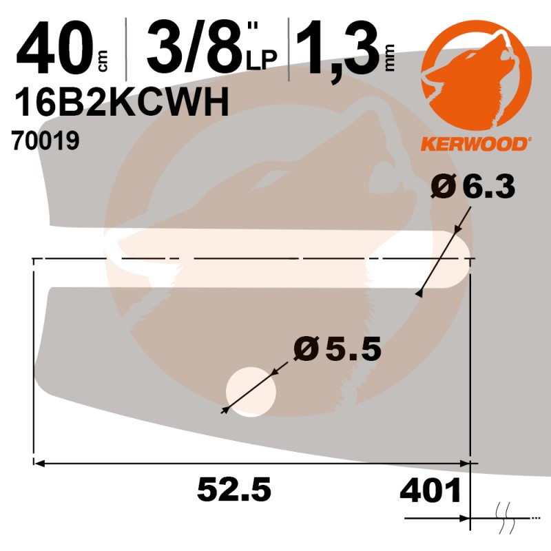 Guide tronçonneuse Kerwood. 40 cm. 3/8"LP. 1,3 mm. 16B2KCWH