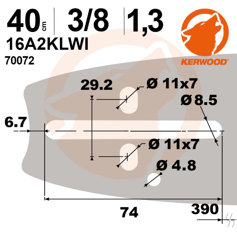 Guide tronçonneuse Kerwood. 40 cm. 3/8". 1,3 mm. 16A2KLWI