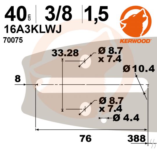 Guide tronçonneuse Kerwood. 40 cm. 3/8". 1,5 mm. 16A3KLWJ