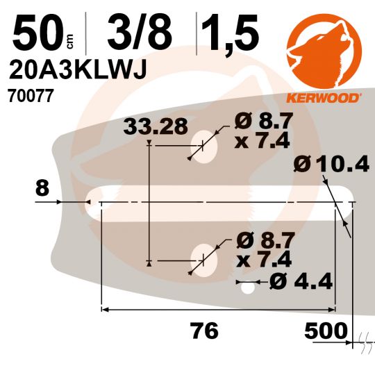 Guide tronçonneuse Kerwood. 50 cm. 3/8". 1,5 mm. 20A3KLWJ