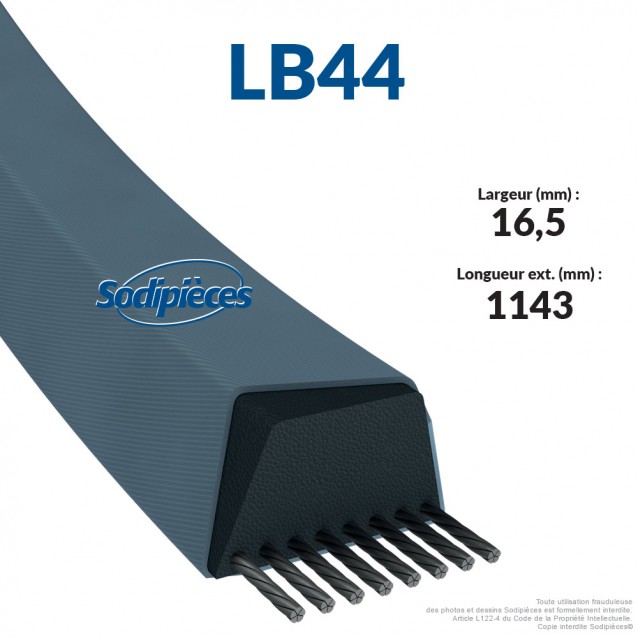 Courroie tondeuse LB44 Mitsuboshi. 16,5 mm x 1130 mm.