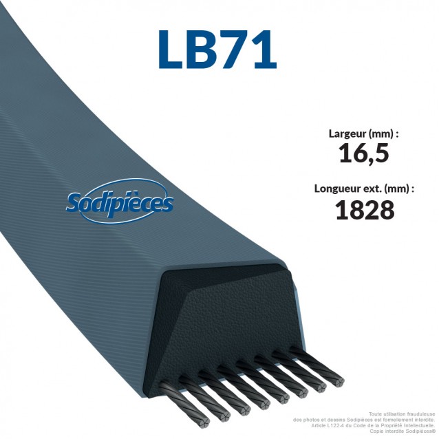 Courroie tondeuse LB71 Mitsuboshi. 16,5 mm x 1815 mm.