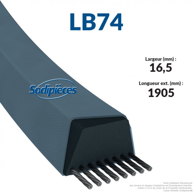 Courroie tondeuse LB74 Mitsuboshi. 16,5 mm x 1892 mm.