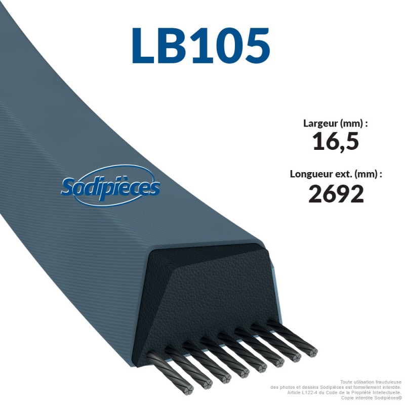 Courroie tondeuse LB105 Mitsuboshi. 16,5 mm x 2679 mm.