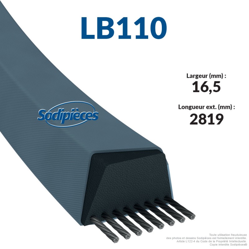 Courroie tondeuse LB110 Mitsuboshi. 16,5 mm x 2806 mm.