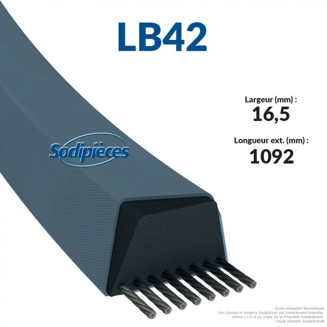 Courroie tondeuse LB42 Mitsuboshi. 16,5 mm x 1079 mm.