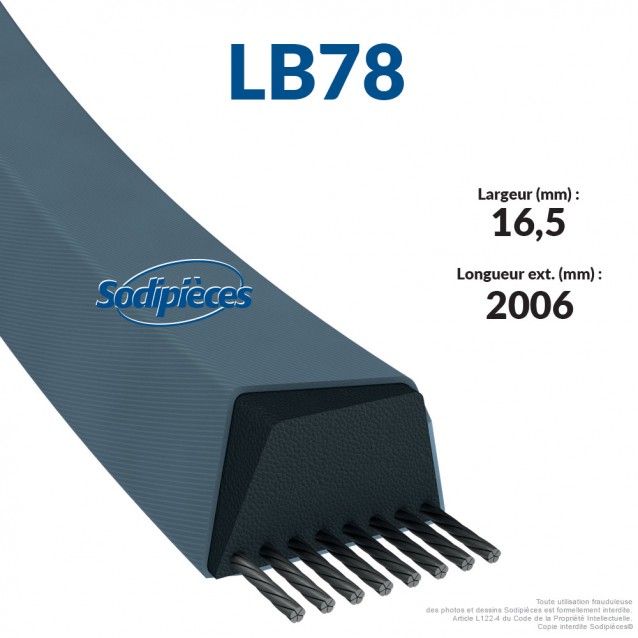 Courroie tondeuse LB78 Mitsuboshi. 16,5 mm x 1993 mm.