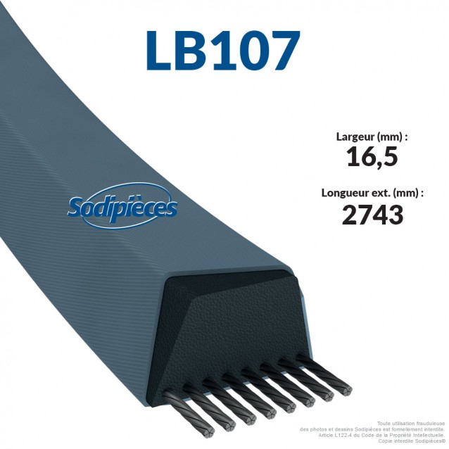 Courroie tondeuse LB107 Mitsuboshi. 16,5 mm x 2729 mm. Courroie tondeuse LB107 Mitsuboshi. 16,5 mm x 2729 mm.