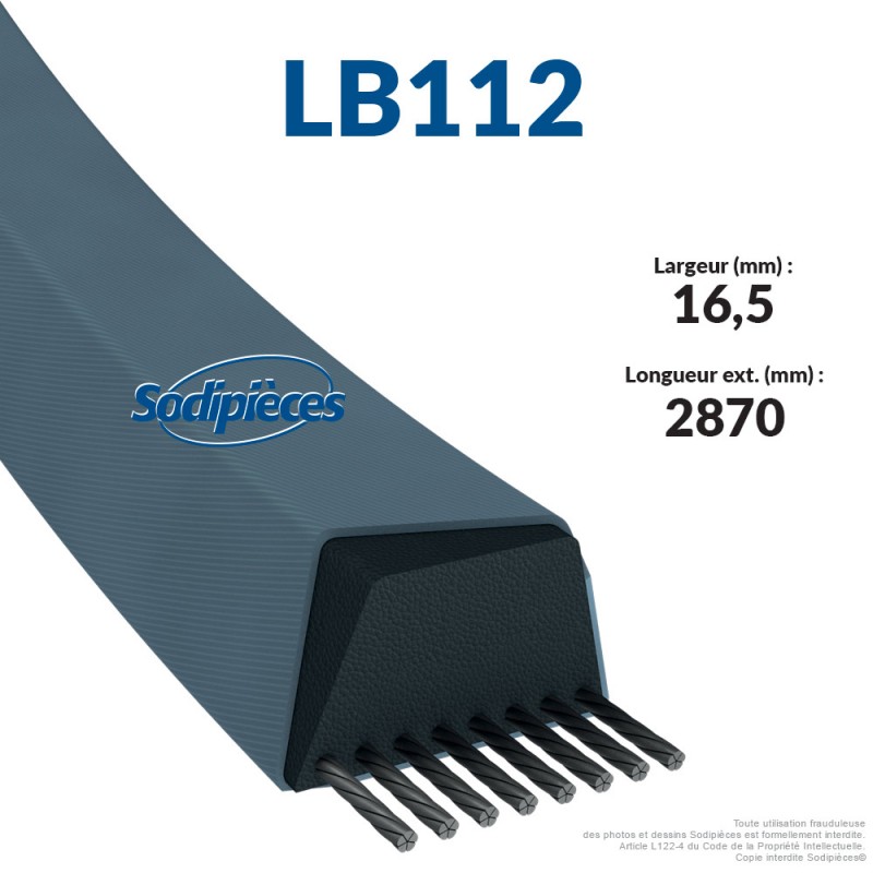 ⇘ Courroie tondeuse LB112 Mitsuboshi. 16,5 mm x 2856 mm.