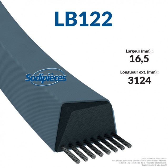 Courroie tondeuse LB122 Mitsuboshi. 16,5 mm x 3110 mm. Courroie tondeuse LB122 Mitsuboshi. 16,5 mm x 3110 mm.