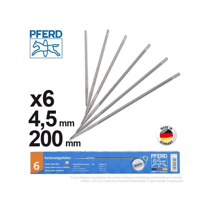 Lime d'affûtage de chaînes Pferd Ø 4,5 mm x 200 mm (par 6)