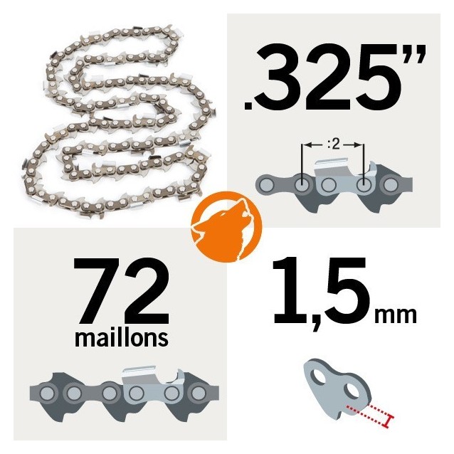 Chaîne KERWOOD 72 maillons 0.325" , 1,5mm