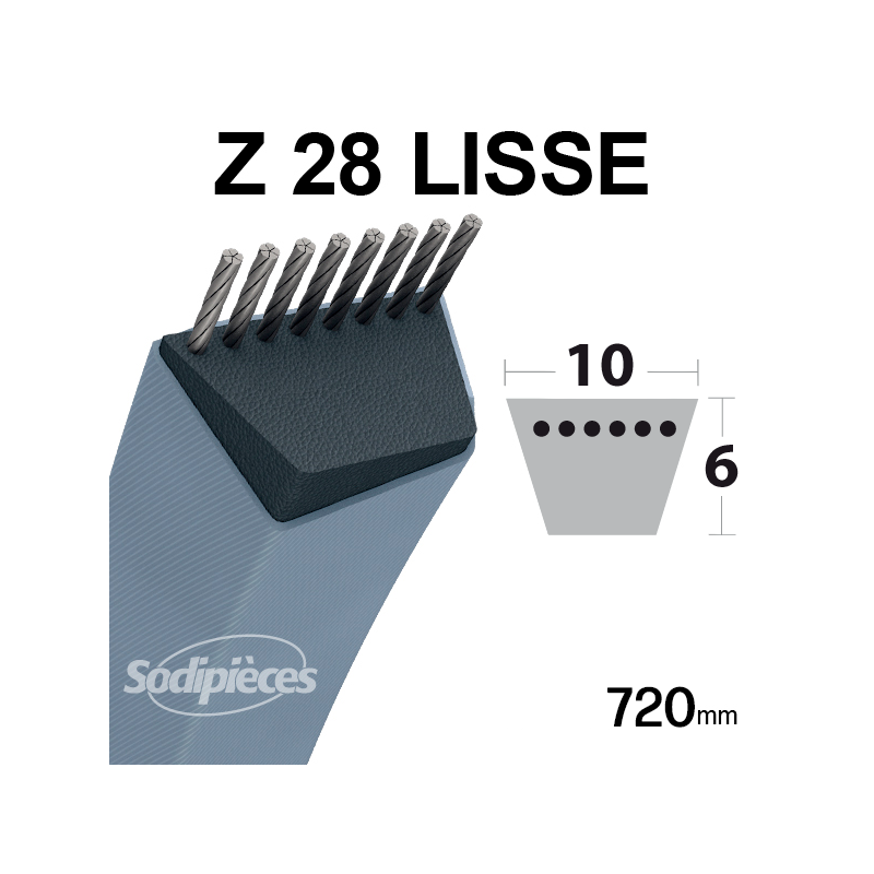 Courroie tondeuse Z28 Trapézoïdale. 10 mm x 720 mm.