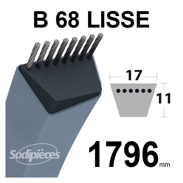 Courroie tondeuse B68 Trapézoïdale 13 mm x 1796 mm. Courroie tondeuse B68 Trapézoïdale 13 mm x 1796 mm.