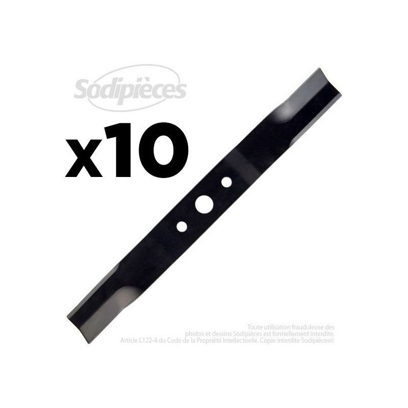 10 Lames tondeuse 52,5 cm. Al. 25 mm. Pour Iseki, Kubota