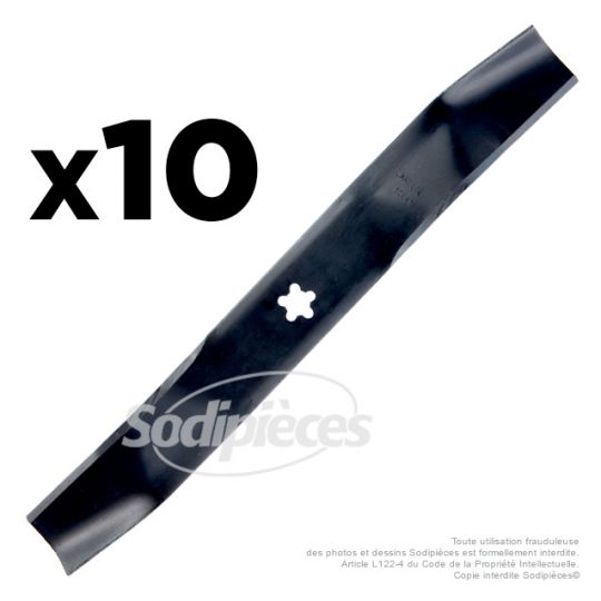 10 Lames tondeuse 46 cm. Al. étoilé 5 pointes. Pour AYP/Roper, Bernard loisirs, Husqvarna, Jonsered