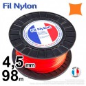 Fil débroussailleuse nylon carré. 4,5 mm x 98 m. Bobine. Orange