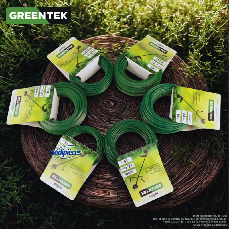 Fil débroussailleuse rond. 3 mm x 15 m. Greentek
