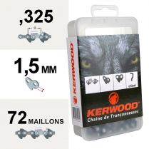 Chaîne tronçonneuse KERWOOD 72 maillons, 0,325", 1,5mm, profil carré