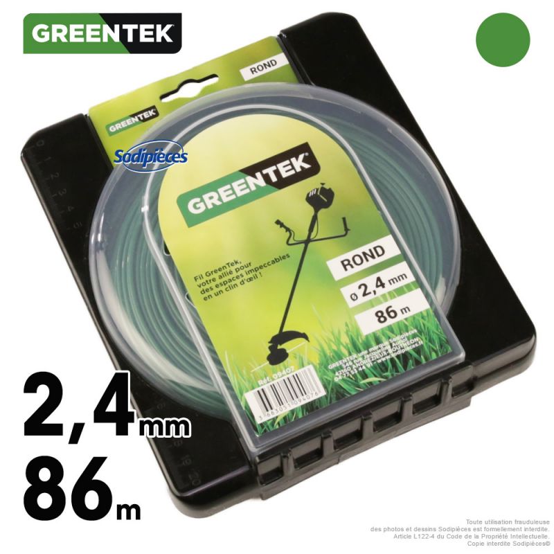 Fil débroussailleuse rond sous blister. 2,4 mm x 86 m. Greentek