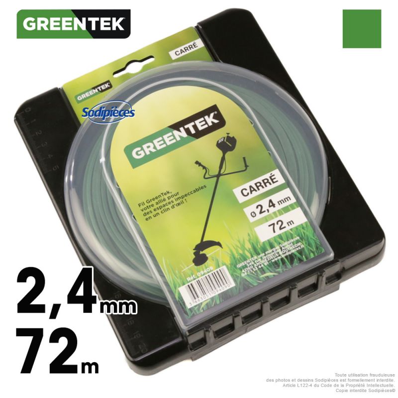 Fil débroussailleuse carré sous blister. 2,4 mm x 78 m. Greentek
