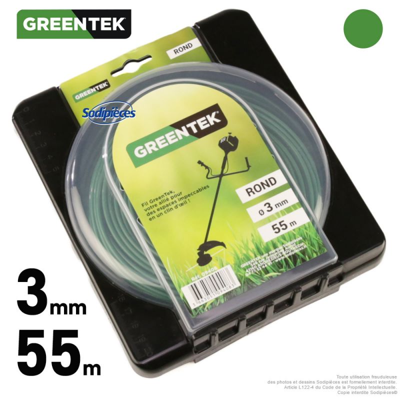 Fil débroussailleuse rond sous blister. 3 mm x 55 m. Greentek