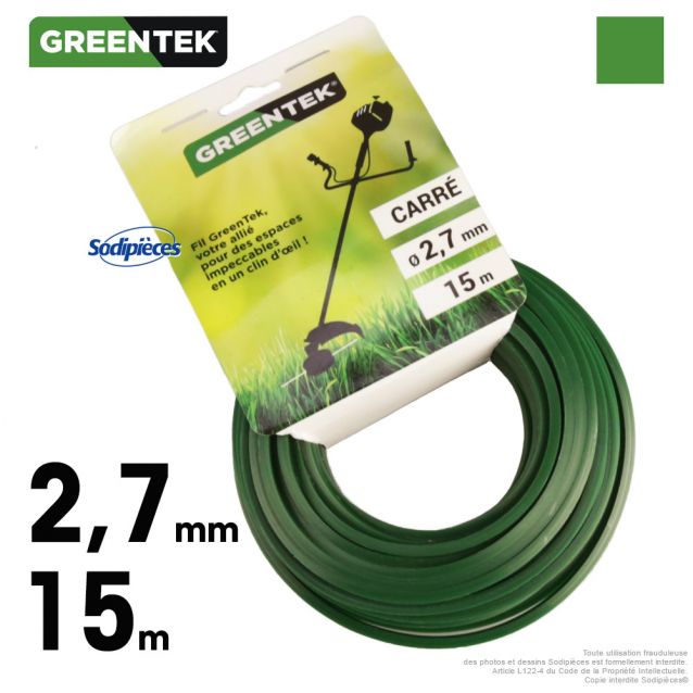 Fil débroussailleuse carré. 2,7 mm x 15 m. Greentek Fil débroussailleuse carré. 2,7 mm x 15 m. Greentek