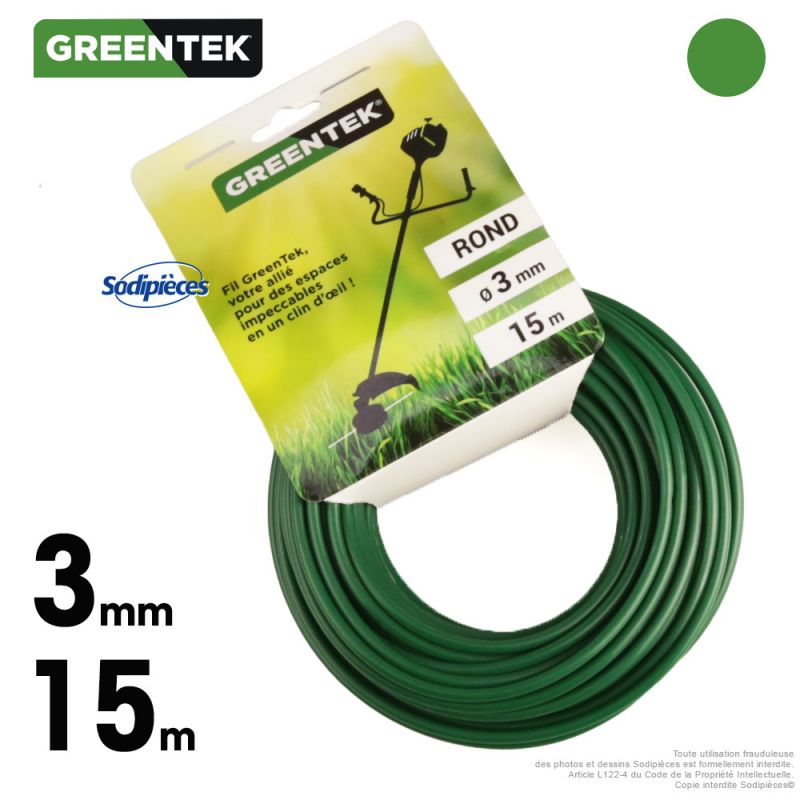 Fil débroussailleuse rond. 3 mm x 15 m. Greentek