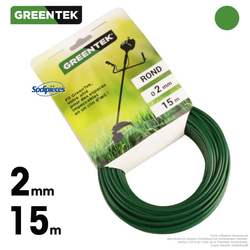 Fil débroussailleuse rond. 2 mm x 15 m. Greentek
