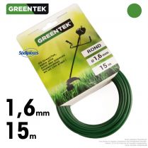 Fil débroussailleuse rond. 1.6 mm x 15 m. Greentek