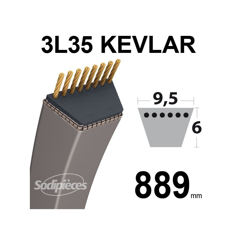 Courroie 3L35 Kevlar Trapézoïdale. 9,5 mm x 889 mm.