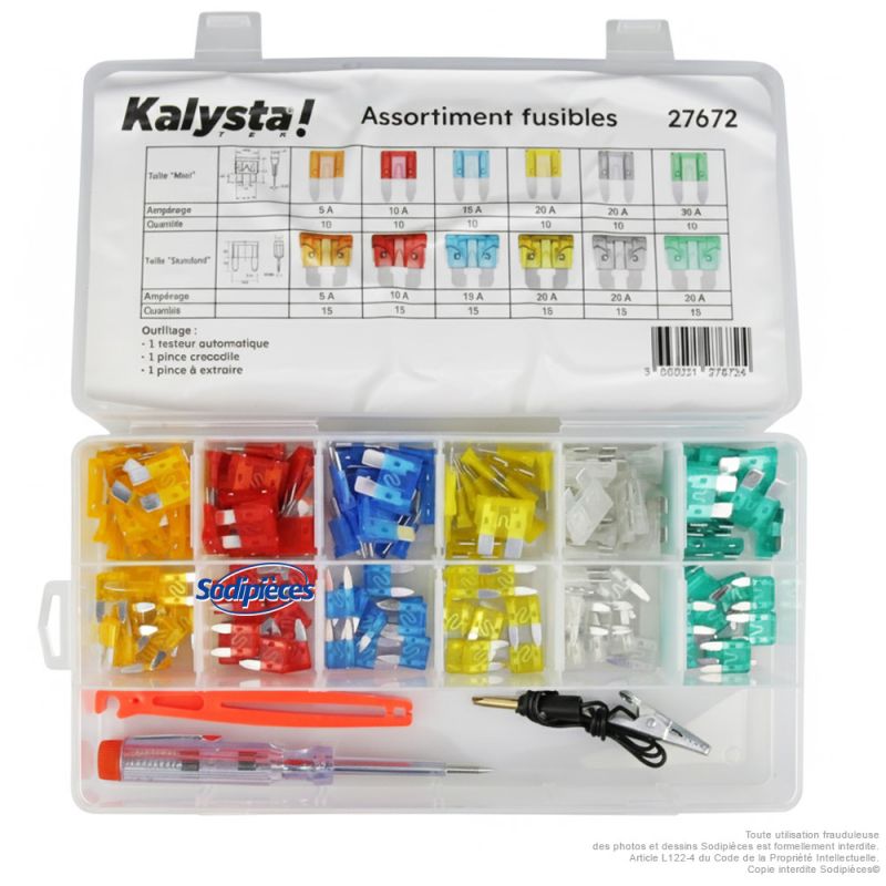 Assortiment de fusibles avec testeur et pinces